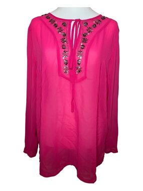 Nicole Hot Pink Embellished Swim Coverup Tunic